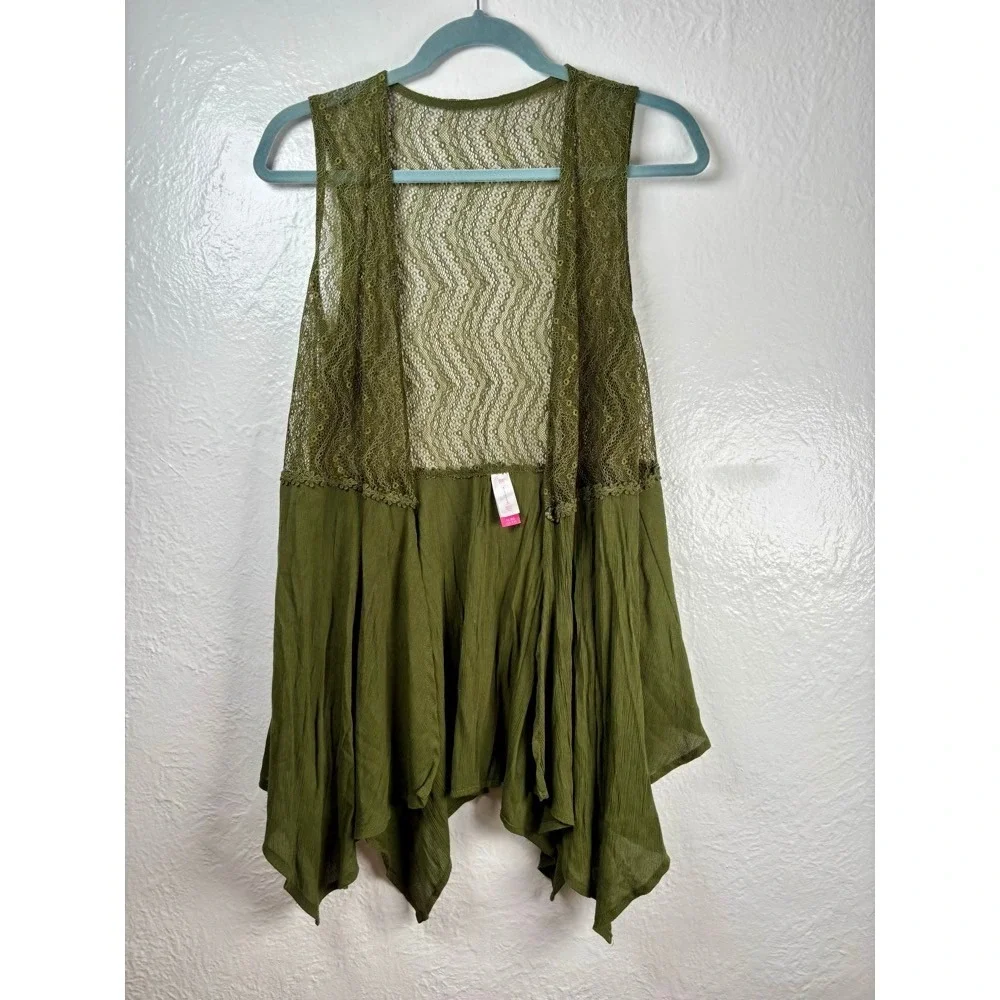 Lace Handkerchief Hem Vest Olive Green XL Cottagecore Goblincore Fairycore Boho